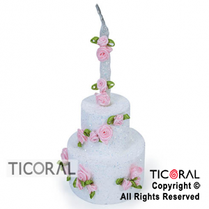 ADORNO VELA TORTA GIBRE BLANCA CON FLORES ROSAS x 1